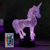 Leuke Eenhoorn met Remote control 3D LED-LAMP Nachtlampje + afstandsbediening + usb kabel  RGB-lamp - Decoratieve 7 kleuren Cartoon speelgoed