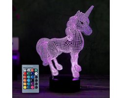 foto van Leuke Eenhoorn met Remote control 3D LED-LAMP Nachtlampje + afstandsbediening + usb kabel  RGB-lamp - Decoratieve 7 kleuren Cartoon speelgoed