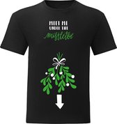 T Shirt - Foute Kerst Shirt - Casual T - Shirt - Fun Shirt - Fun Tekst - kleur zwart- Meet me under the mistletoe - Maat XL