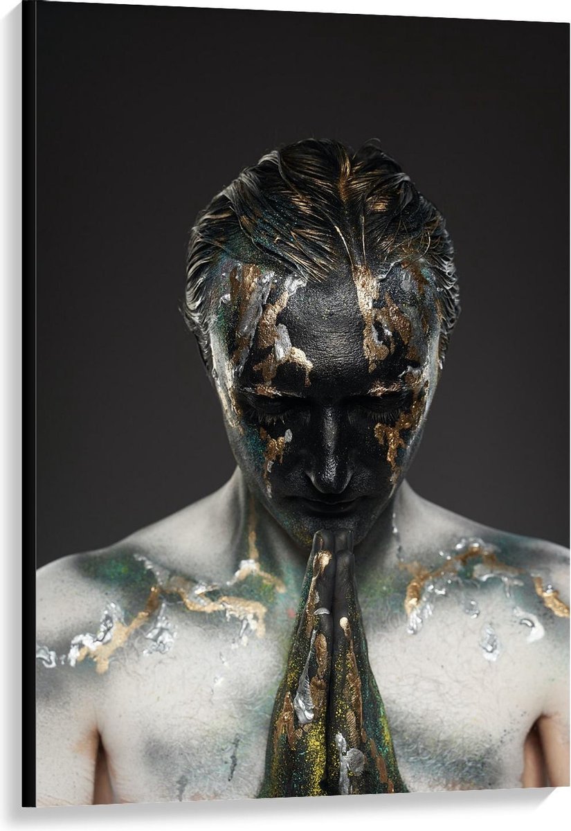 Canvas - Biddende Man van Glitter - 80x120cm Foto op Canvas Schilderij (Wanddecoratie op Canvas)