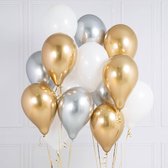 50 stuks Classy assortiment luxe grote ballonnen - metallic zilver, metallic goud en wit verjaardag ballonnen - extra groot 38 cm lang - top kwaliteit bio afbreekbaar latex - voor