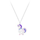 Joy|S - Zilveren Pony hanger met ketting 36 cm + 5 unicorn/ eenhoorn