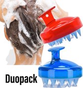 Siliconen Massage Haarborstel | Hoofdhuidmassage Borstel - Anti-Roos en Schilfers - Tegen stress - Gezonde Hoofdhuid - Betere Doorbloeding Sterker Haar - Massageborstel Duo pack Blauw /Rood  