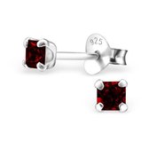 Aramat jewels ® - Kinder oorbellen vierkant zirkonia 925 zilver rood 4mm