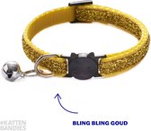 Halsband kat | Kattenbandje glitter goud | Kattenhalsbandje met veiligheidssluiting en belletje