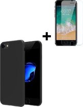iPhone 7 Hoesje Silconen - iphone 7 Screenprotector - iphone 7 Hoesje Zwart + Screen Protector Tempered Gehard Glas / Glazen