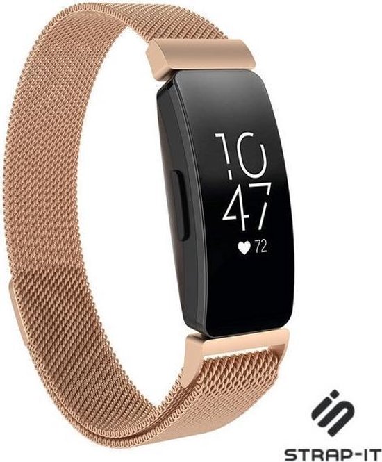 Milanees Smartwatch bandje - Geschikt voor Fitbit Inspire / Inspire HR / Inspire 2 Milanese band - rosé goud - Strap-it Horlogeband / Polsband / Armband - Maat: Maat L