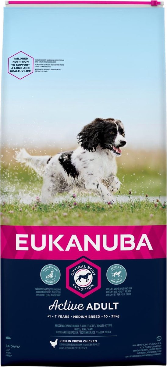 Bol.com Eukanuba Active Adult Medium Breed Kip - Hondenvoer - 15 kg aanbieding