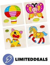Houten Puzzel SET 4 STUKS - Legpuzzel Ballon / Vlinder / Kat / Paard - Kinderpuzzel - Puzzel plezier! - LimitedDeals