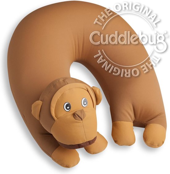 Cuddlebug - U Monkey - Knuffelkussen - Kampeerkussen - Nekkussen (reizen) - 32 cm x 32 cm - Bruin - Cuddlebug