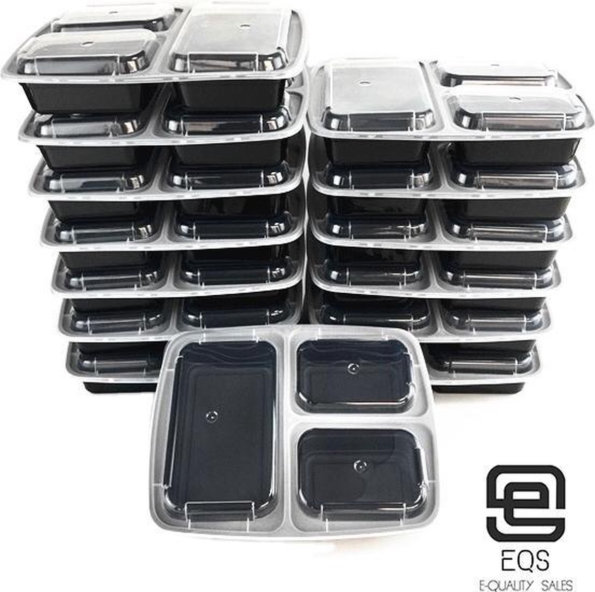 EQS - Meal Prep Bakjes - 14 stuks - 3 Compartiment Food Container - BPA Vrij - Diepvriesbakjes -Vershoudbakjes – Bakjes voor in de Magnetron – Hoge Kwaliteit - Duurzaam