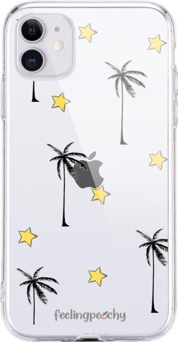 Feeling Peachy Telefoonhoesje - Back Cover iPhone 11 - Palmbomen hoesje - Hoesje met Palmbomen - Transparant Hoesje met Palmbomen - iPhone Transparant Hoesje
