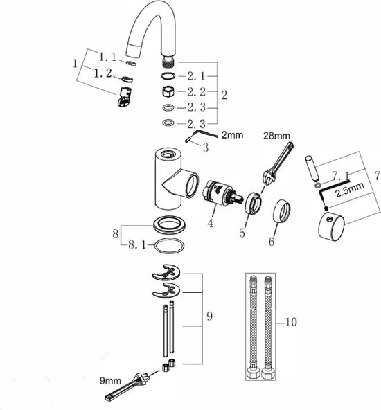 Wiesbaden Caral robinet de lavabo bec haut pivotant laiton brossé PVD