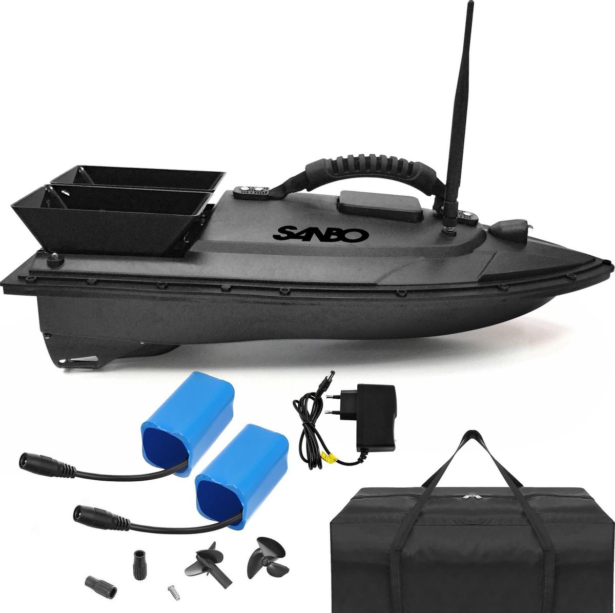 Sanbo - Voerboot - inclusief tas en 2 batterijen - Voerboot Karpervissen - Baitboat - visspullen -
