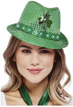 Smiffys - Paddy's Day Light Up Sequin Trilby Kostuum Hoed - Groen