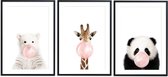 Dieren posters – Kinderkamer – 3 stuks - 42 x 29,7 cm (A3)– IJsbeer, giraffe & panda