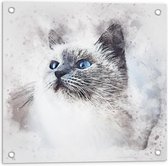 Tuinposter – Tekening van Katten Hoofd  - 50x50cm Foto op Tuinposter  (wanddecoratie voor buiten en binnen)