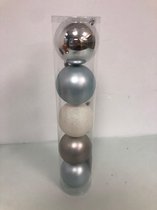 Kerstballen blauw/zilver- 1x5 stuks groot!