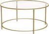 Vasagle Salontafel - ⌀ 90 cm - Ronde Glazen Tafel – Goudkleurig IJzeren frame – Duurzame en stevige constructie – Gemakkelijk te monteren
