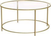 Vasagle Salontafel - ⌀ 90 cm - Ronde Glazen Tafel – Goudkleurig IJzeren frame – Duurzame en stevige constructie – Gemakkelijk te monteren