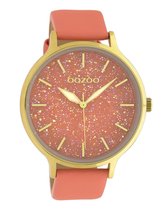 OOZOO Timepieces - Gouden horloge met woestijn bloem gouden leren band - C10660 - Ø48