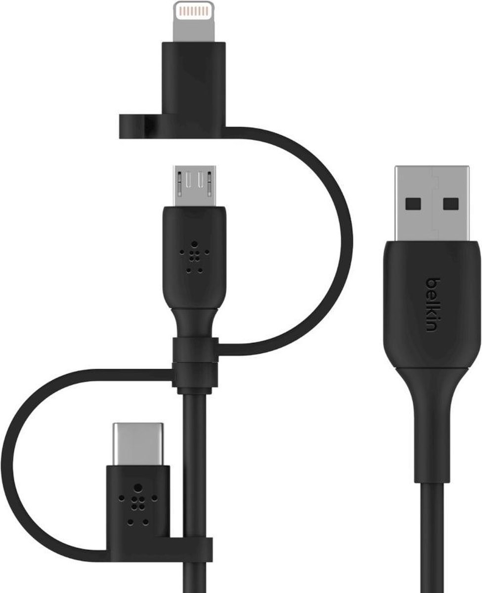 Belkin 3-in-1 Usb A naar Usb C / Lightning / Micro Usb Kabel 1,2m Kunststof Zwart