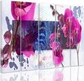 Schilderij , Roze Orchidee 2, 4 maten , 5 luik , Roze blauw wit , Premium print , XXL