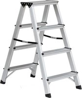 Bol.com Trap Dubbel 2 X 4 Treden Zilver | Keukentrap Ladder aanbieding