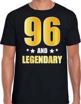 96 and legendary verjaardag cadeau t-shirt / shirt - zwart - gouden en witte letters - voor heren - 96 jaar verjaardag kado shirt / outfit XL
