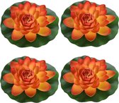 4x Oranje drijvende kunst waterlelie bloemen 18 cm - Tuinaccessoires - Vijverbenodigdheden - Vijverdecoratie - Nep/kunst bloemen/planten - Waterlelies