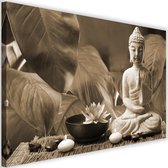 Schilderij Boeddha met lelie, 2 maten, beige, Premium print