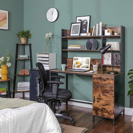 VillaMeubels Bureau met boekenkast en lades - Vintage, luxe hout - Bureau-  Opslag -... | bol.com