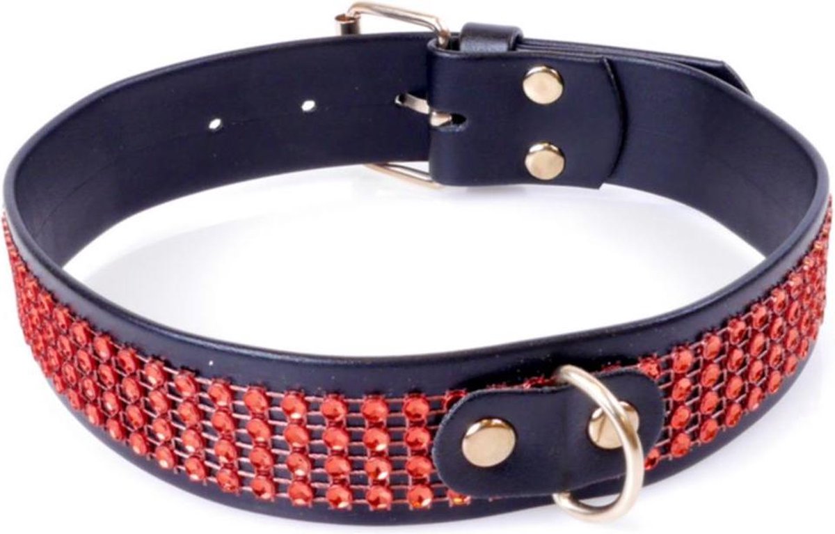 Goedkoopste Bossoftoys - Fetish Collar Red With Stones - 3 Cm Width - Red Line Adjustable - Easy To Hang - With Product Tag /Barcode - 33-00110
