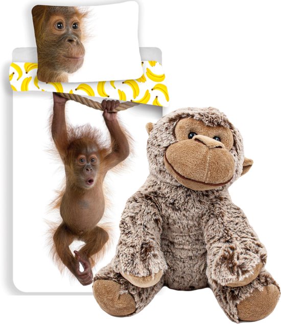 Housse de couette singe avec des singes doux doudou 22 cm de set de couette  pour... | bol.com