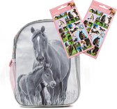 Paarden Peuter Rugzak - 28 cm - zwart/wit foto - Rugtas Kinderen paard - met Gratis Paardenstickers