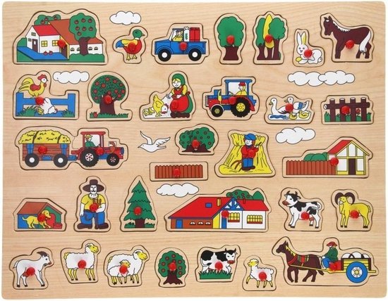 Toegeven Draad vervagen Johntoy Puzzel - boerderij thema - houten knopjes puzzels - 45 x 35 cm |  bol.com