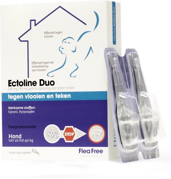 Flea Free Ectoline Duo Hond - 20 tot 40 kg - Tegen Vlooien en Teken - 2 Pipetten
