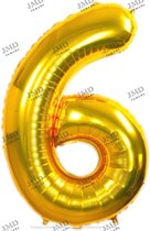 Folie ballon XL 100cm met opblaasrietje - cijfer 6 goud - 6 jaar folieballon - 1 meter groot met rietje - Mixen met andere cijfers en/of kleuren binnen het Jumada merk mogelijk