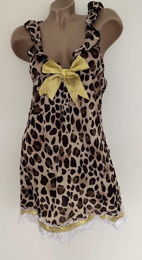 Ensemble Lingerie imprimé léopard avec noeud doré taille unique 36-40 marron