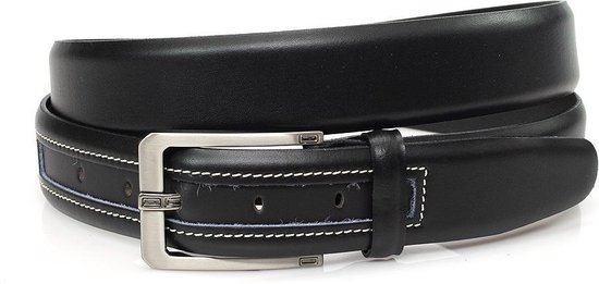 JV Belts Zwarte leren heren riem - heren riem - 3.5 cm breed - Zwart - Echt Leer - Taille: 105cm - Totale lengte riem: 120cm