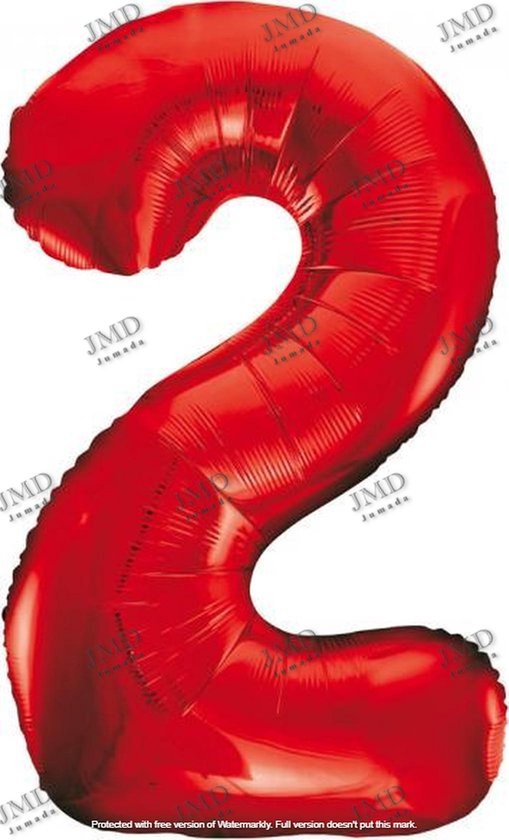 Folie ballon XL 100cm met opblaasrietje - cijfer 2 rood - 2 jaar folieballon - 1 meter groot met rietje - Mixen met andere cijfers en/of kleuren binnen het Jumada merk mogelijk