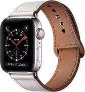 Geschikt voor Apple Watch bandje 42 / 44 / 45 mm - Series 1 2 3 4 5 6 7 SE - Smartwatch iWatch horloge band - 42mm 44mm 45mm - Fungus - PU Leer - Wit - Druksluiting
