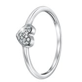 Lucardi Dames Ring hart met zirkonia - Ring - Cadeau - Echt Zilver - Zilverkleurig