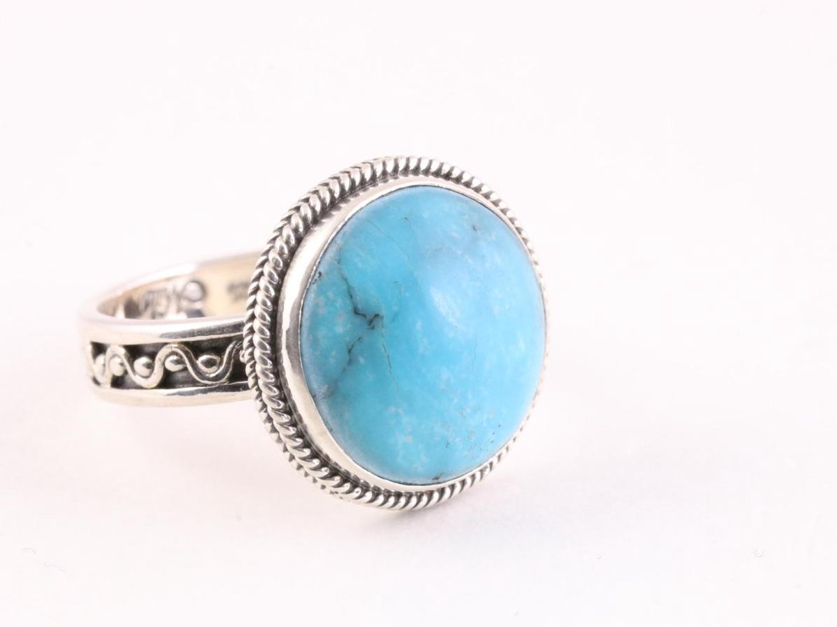 Bague En Argent Massif 925 Avec Turquoise Naturelle D'Arizona 18 Carats - Taille 56 - Création Française