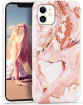 Apple iPhone 12 Mini hoesje - Roze - Marmer - Soft TPU