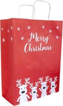 5 Kerst Cadeau tasjes - Papier - Rood Wit - Rudolph  - 18x8x24cm (A5) - Kadotasjes