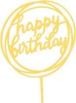 Cake topper happy birthday rond |Goud | Taartversiering