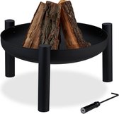 bol à feu relaxdays 60 cm - grand panier à feu - trépied de cheminée de patio - noir - poker