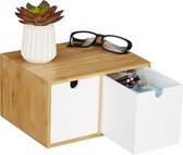 Relaxdays ladeblok bamboe - bureau organizer 2 lades - opbergkastje bureau - ladebox - wit