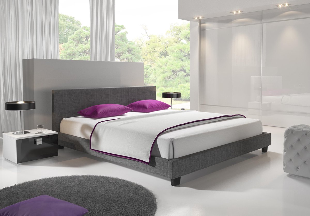 Meubella - Tweepersoonsbed George - Grijs - Stof - 140x200 cm